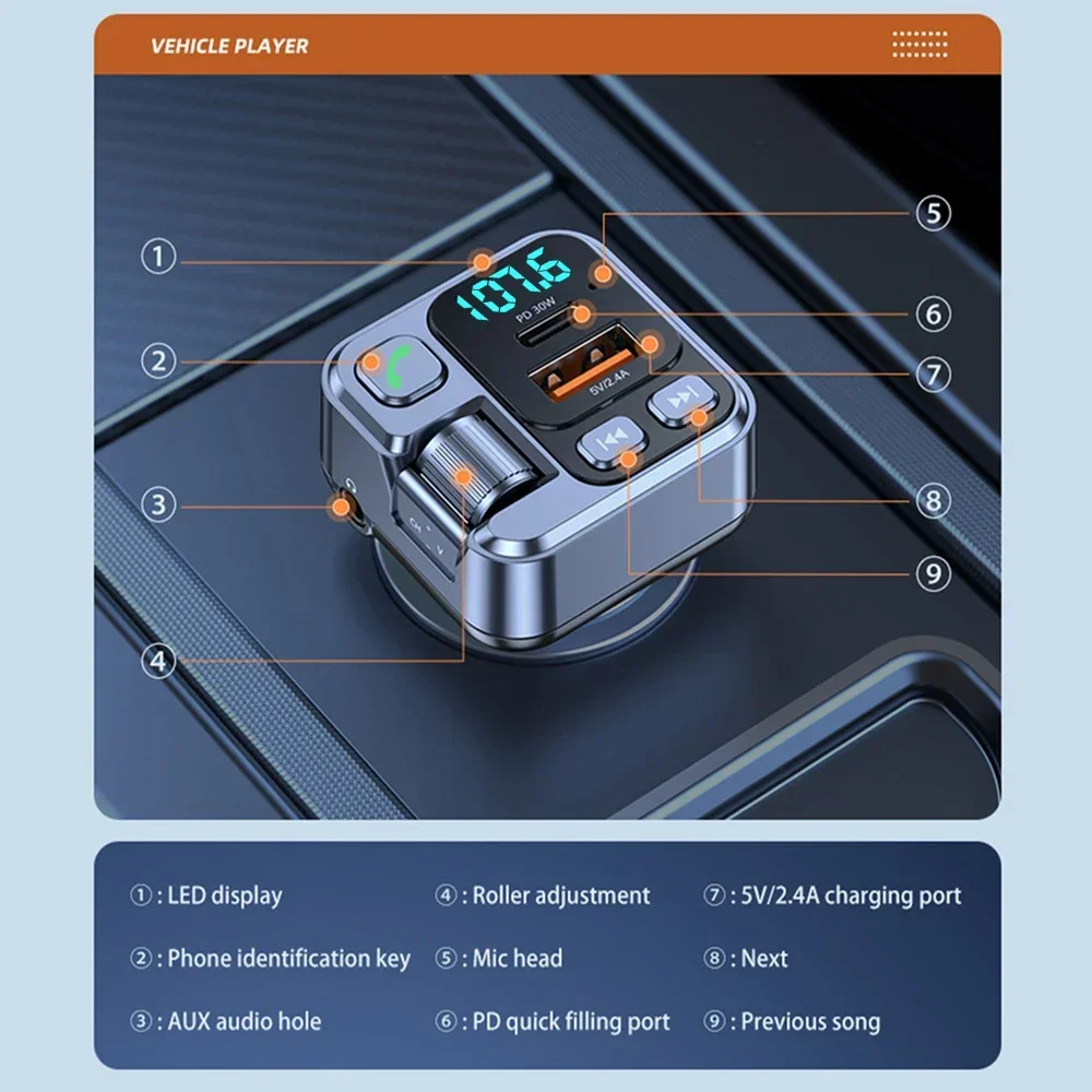 Bluetooth FM Transmitter and Car Audio Enhancer with Hands-Free Calling and USB Charger
