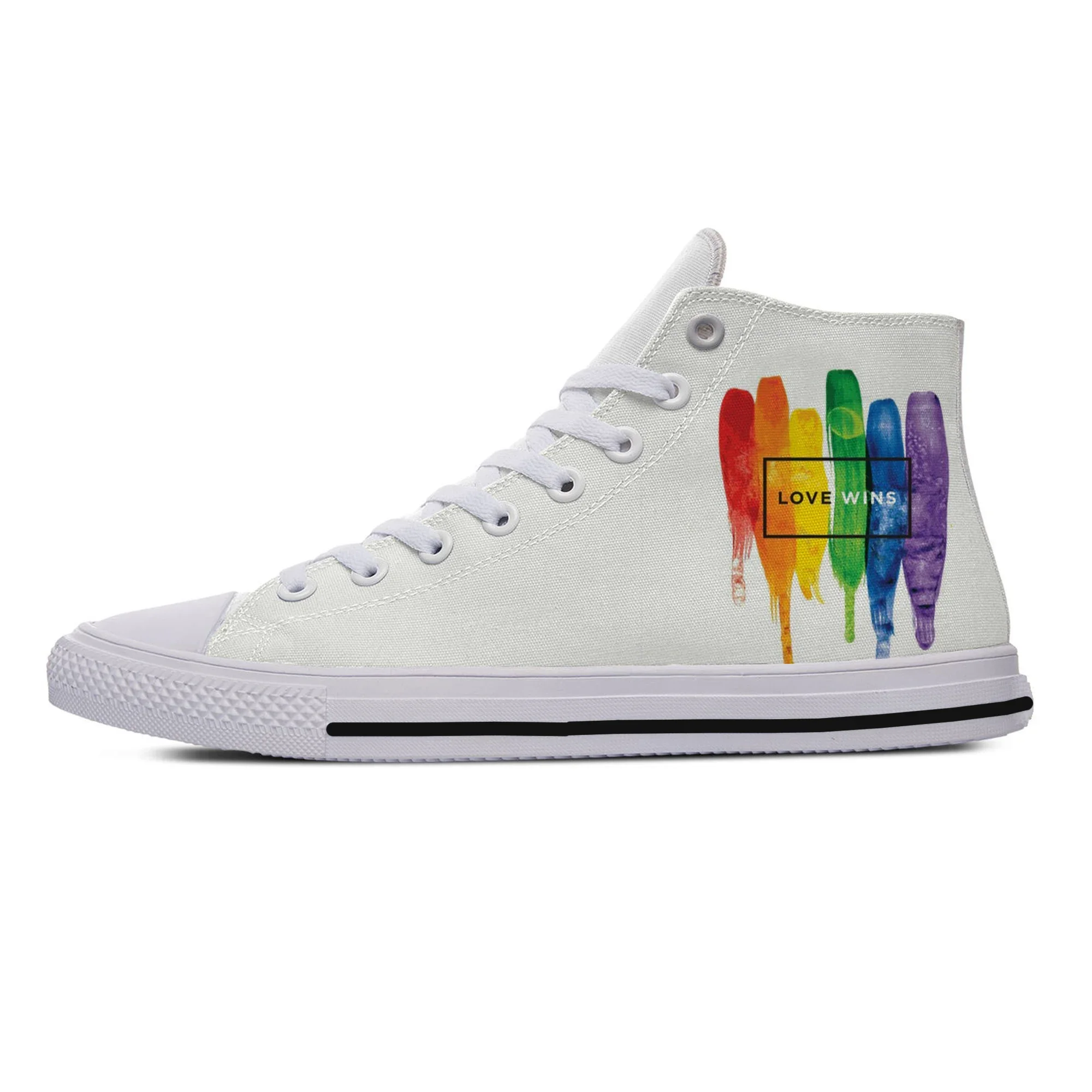 Hot New Summer Love Wins Rainbow Retro Novelty Design Lightweight High Top Canvas Shoes Men Women Casual Sneakers Board Shoes