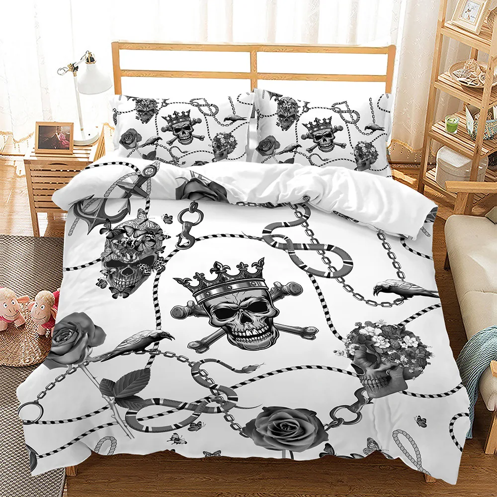 Winter Double Duvet Cover Set Red Black Grey Rose, Dead Moth Skull Happy Halloween  Bedroom Decoration Bedding Set For King Size - Bedding Set - AliExpress