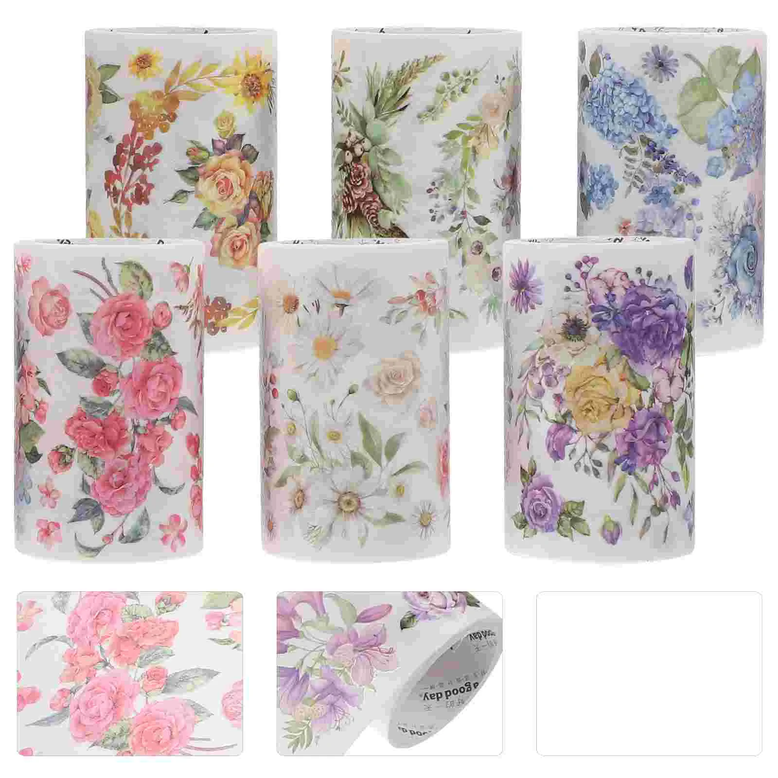 

6 Rolls Floral Washi Tape Thin Vintage Decor Paper Journaling Supplies DIY Scrapbook Tapes Craft Japanese Stickers