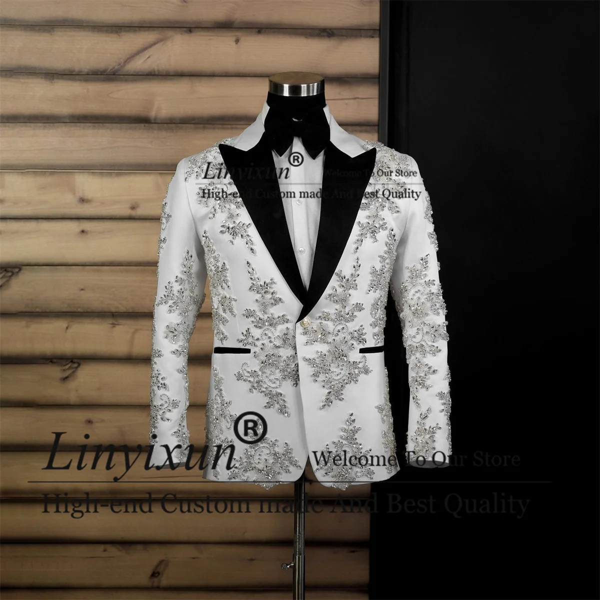 

Sparkly Beaded Men Suits Double Breasted Groom Tuxedos Slim Fit Wedding Prom Blazers 2 Pieces Sets Terno Masculinos Completo