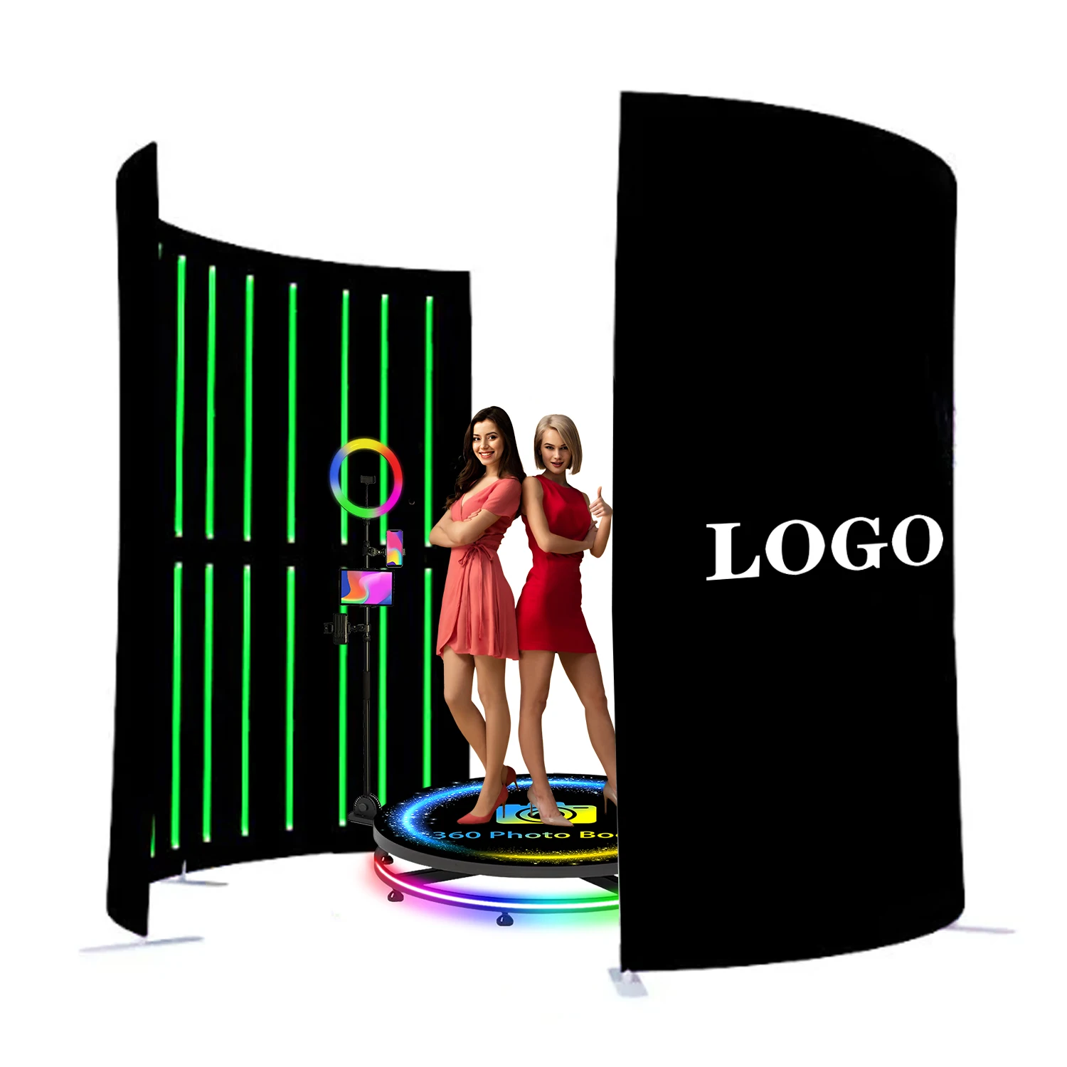 

2 PCS 360 Photo Booth Enclosure Photobooth Backdrop 360 Video Photobooth Green Screen Stand Customized for Wedding Party Events