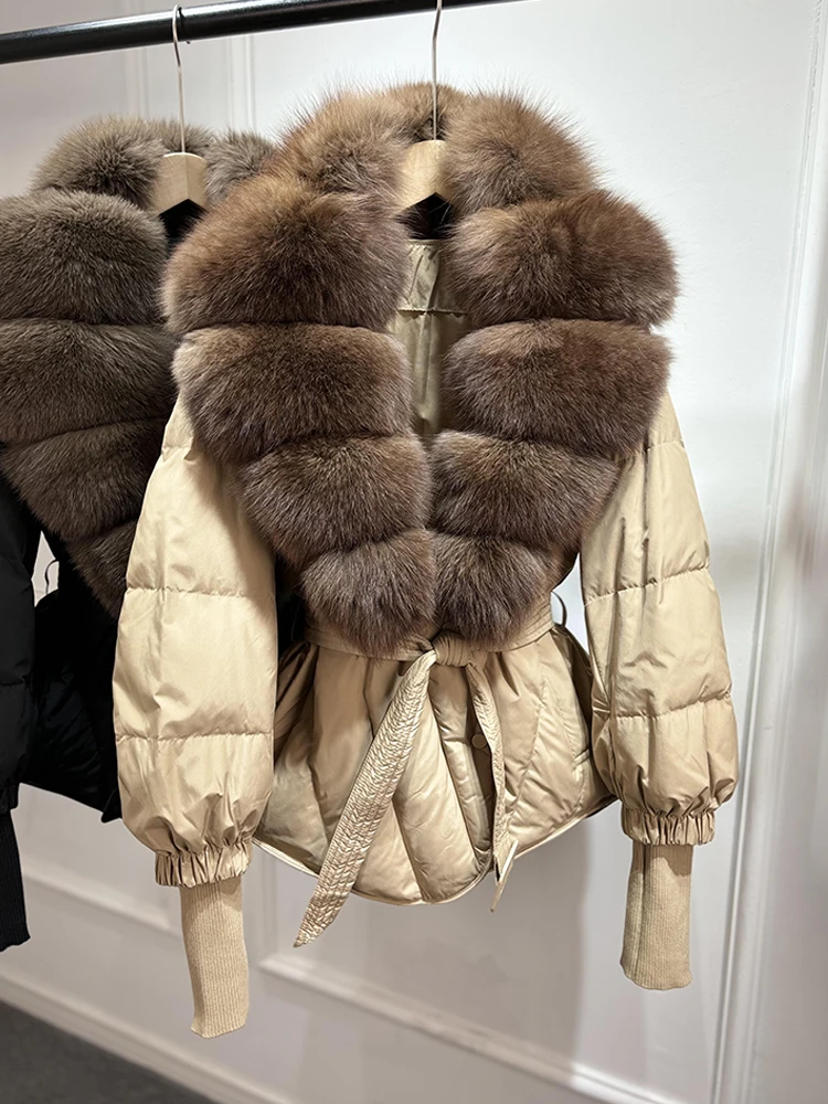 Janveny Large Real Natural Fox Fur Collar 90% White Duck Down Jacket Women 2026 Winter Puffer Coat Female Parkas Waterproof