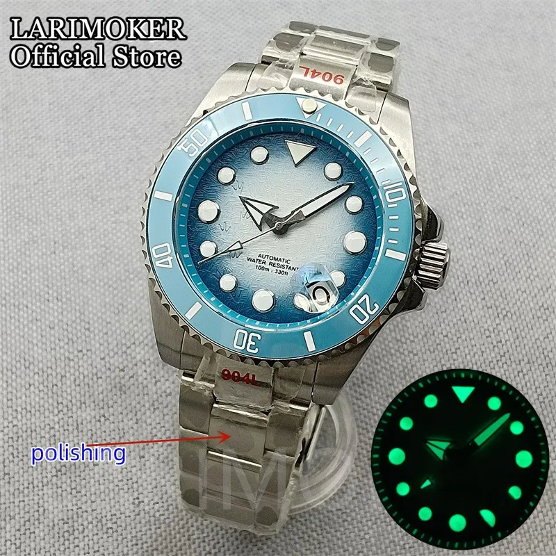 Larimoker 40Mm Tiffany Blue Bezel Dial 4.5-Bit Date Luminoso Giappone Nh35A Movimento Automatico Orologio Da Uomo Ostriche/Bracele Jubilee