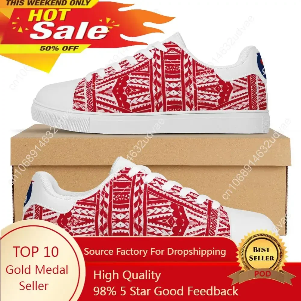 Polynesian Samoa Tribal Sia Red Flat Sneaker Samoa Logo Printing Custom Fashion Walking Sport Shoes Light Women Running Shoes