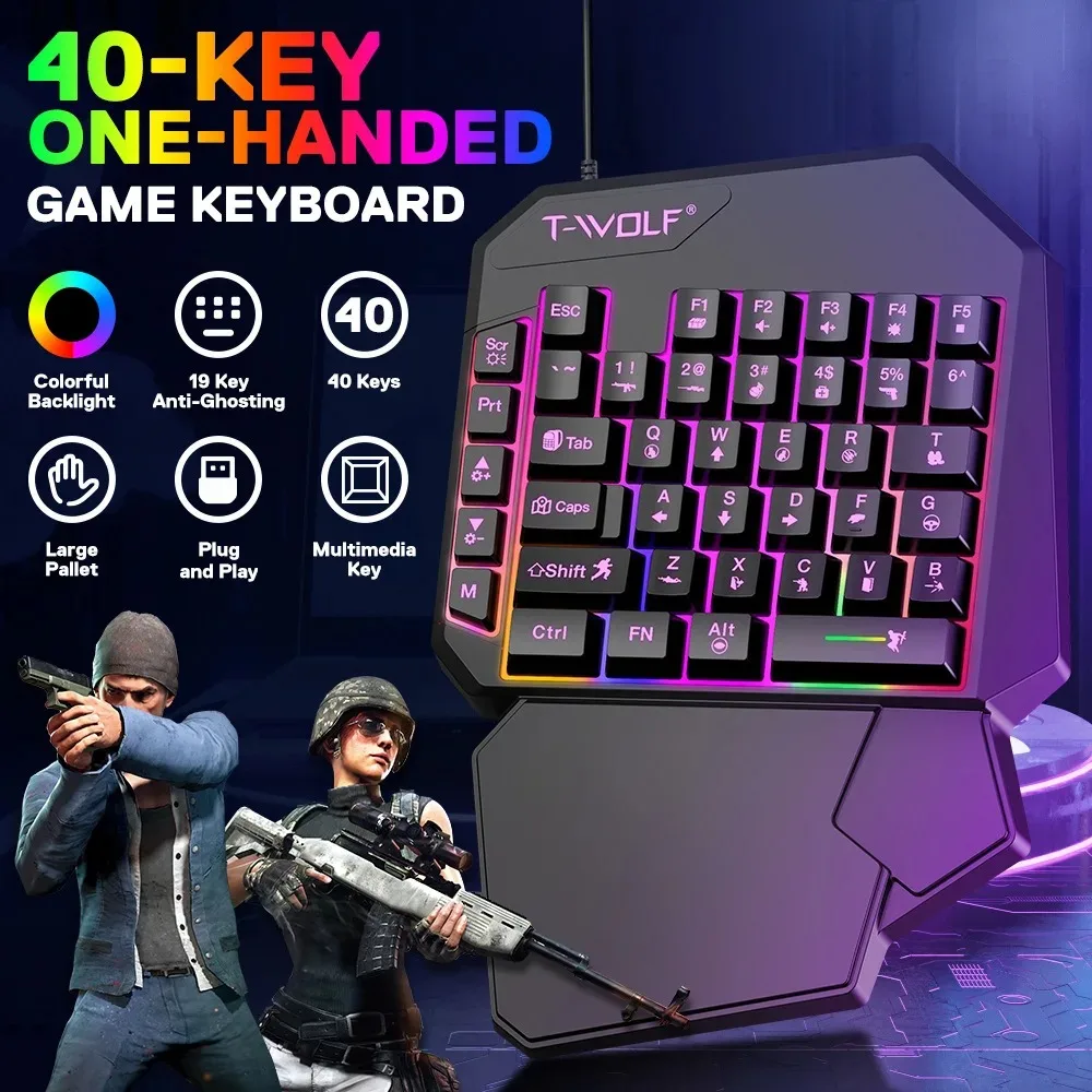 5 in 1 RGB 게이밍 키보드 마우스 콤보 한손 컨트롤러 컨버터 유선 저지연 PUBG 모바일 안드로이드 iOS PC용