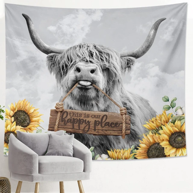 Boho Floral Highland Cow Wrapping Paper Folded Flat Boho Flower