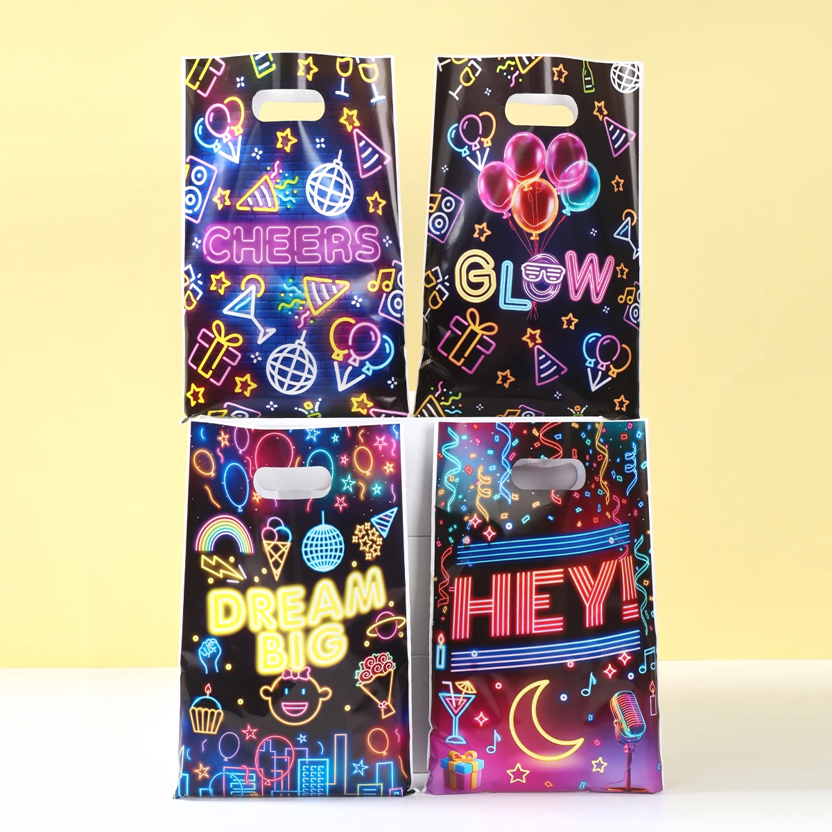 Bunte Fluoreszenz-Geschenktüten für Geburtstagsfeiern, Dekoration für Kinder, Jungen und Mädchen, Süßigkeitentüten, Baby-Shower-Zubehör – Detail 1