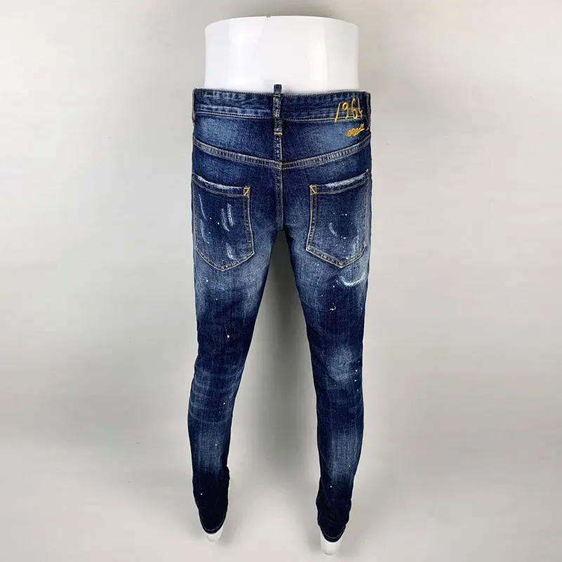 Street Fashion Men Jeans High Quality Retro Blue Elastic Slim Fit Ripped Jeans Men Embroidery Designer Denim Brand Pants Hombre