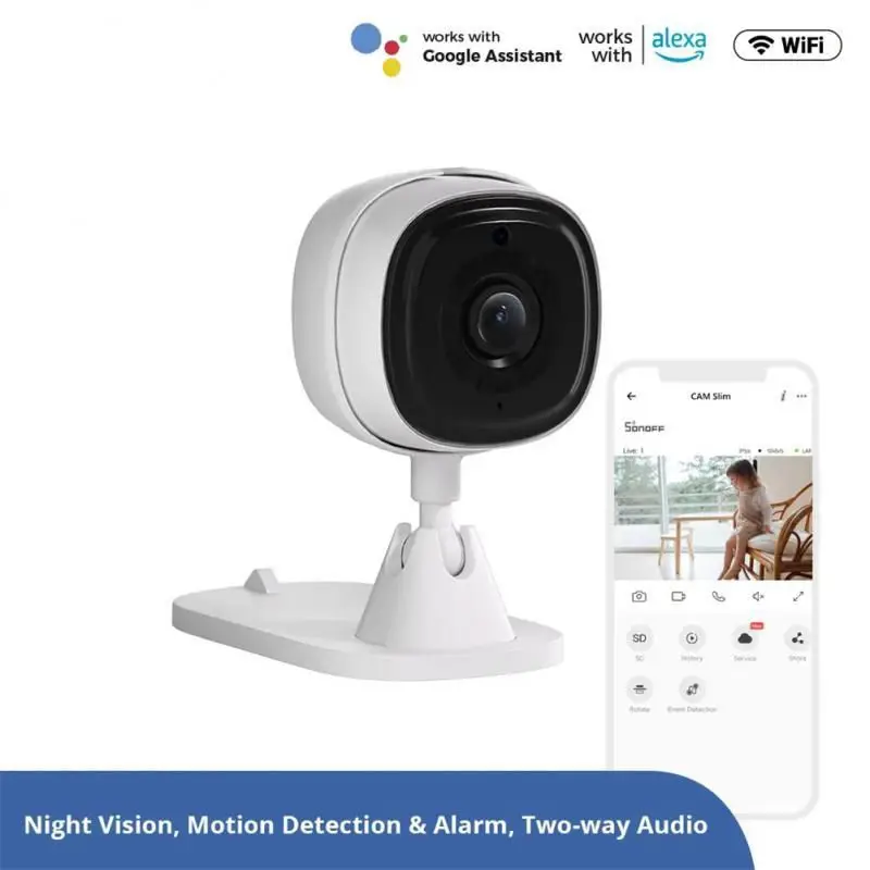 

SONOFF 1080P HD Motion Alarm CAM Slim WiFi Smart Security Camera Two-Way Audio Scene Linkage Via EWeLink APP Alexa Google Home