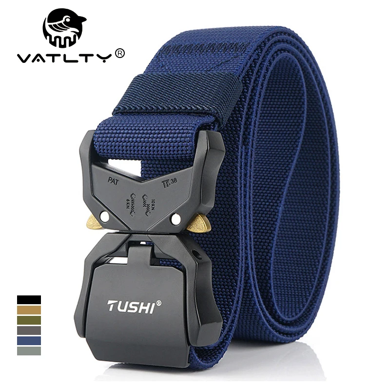 VATLTY Neuer lässiger elastischer Gürtel für Männer, Schnellverschluss, Legierungsschnalle, taktischer Outdoor-Gürtel, blauer Stretch-Gürtel für Herren