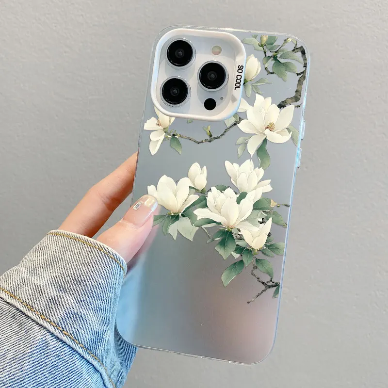 Mit weißer Magnolienblumenmuster Handyhülle für Samsung S25 S22 Ultra Plus S24 S23 Ultra Plus FE S21 FE stoßfeste Laserabdeckung – Detail 7