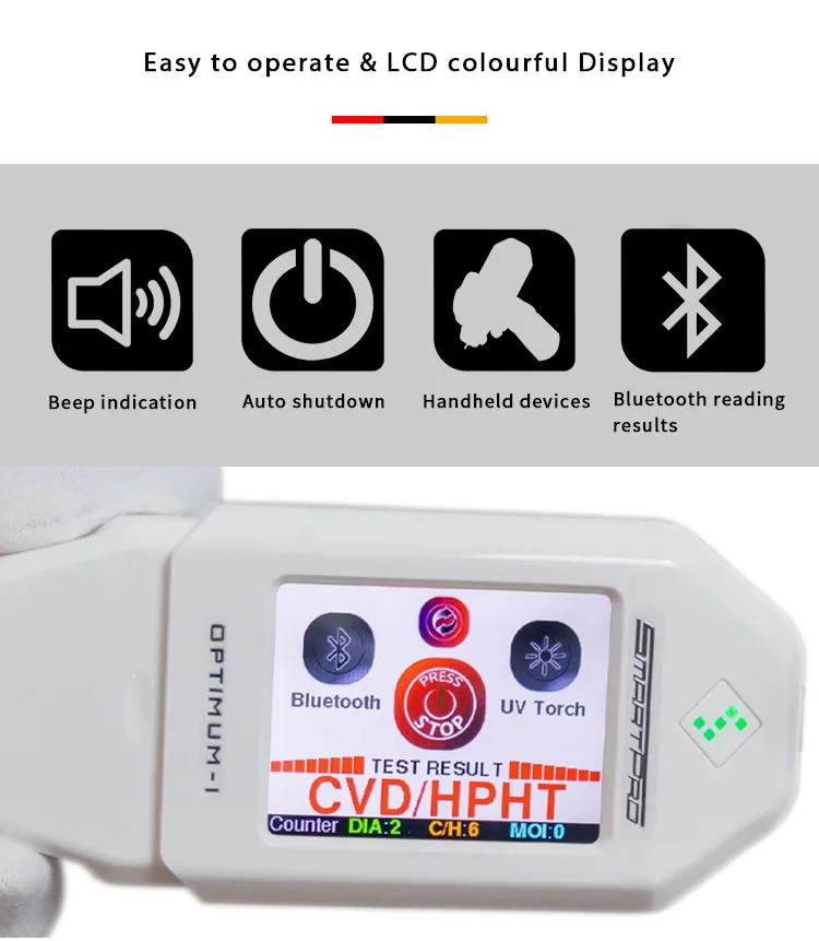 Smartpro Optimum-I 3-in-1 UV/Faseroptik-Diamanttester Identifiziert Natürliche/Labor-Gezüchtete CVD/HPHT/Moissanite mit 2,4-Zoll-Touchscreen – Detail 4