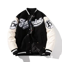 Winter Letter Baseball Jacket for Men & Women | Thick Warm American Varsity Jacket with Leather Sleeves | Hip Hop Patchwork Coat