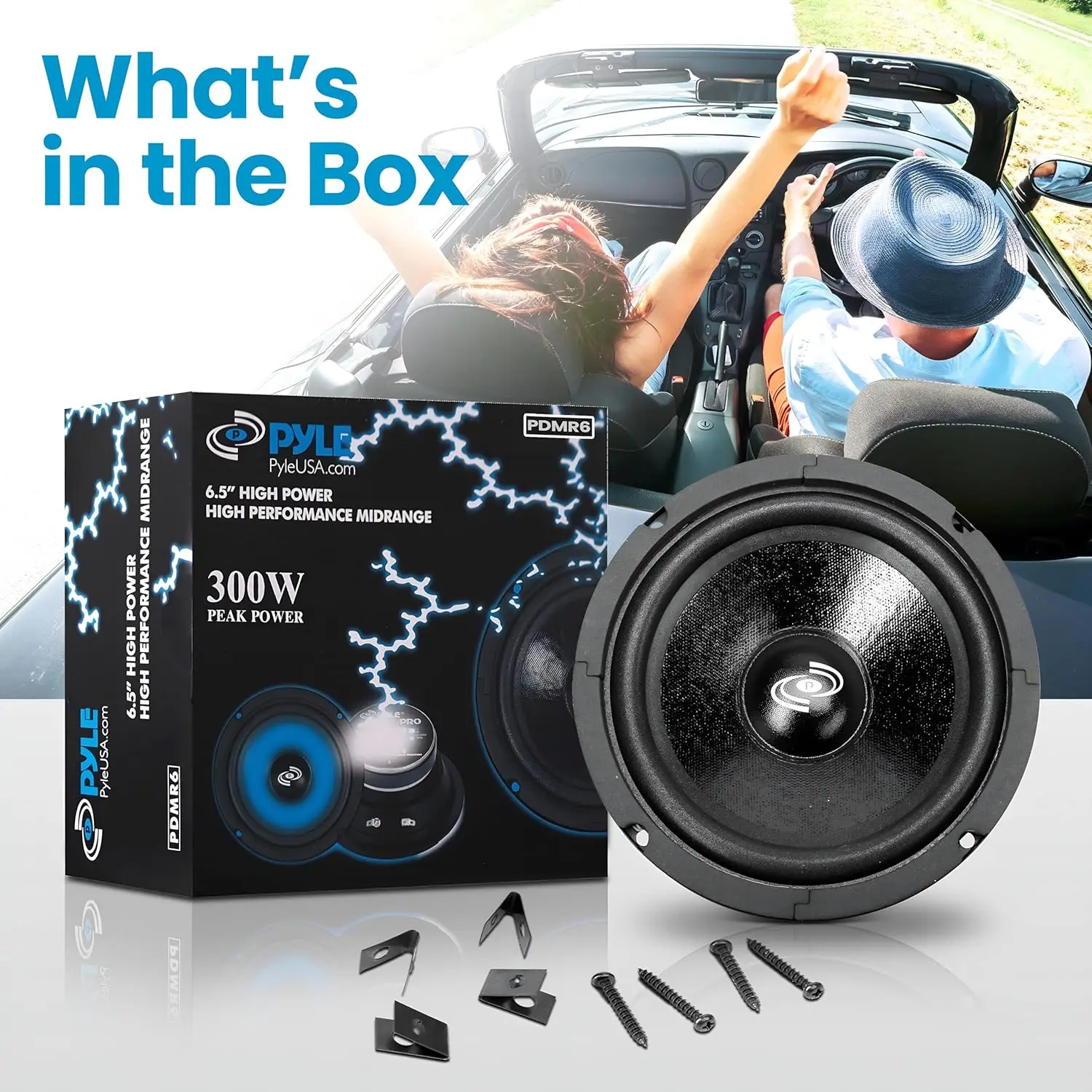 6.5' Car Audio Midrange Speaker, 300W, 8Ohm, 93dB, Paper Cone, 1' KAPTON Voice Coil