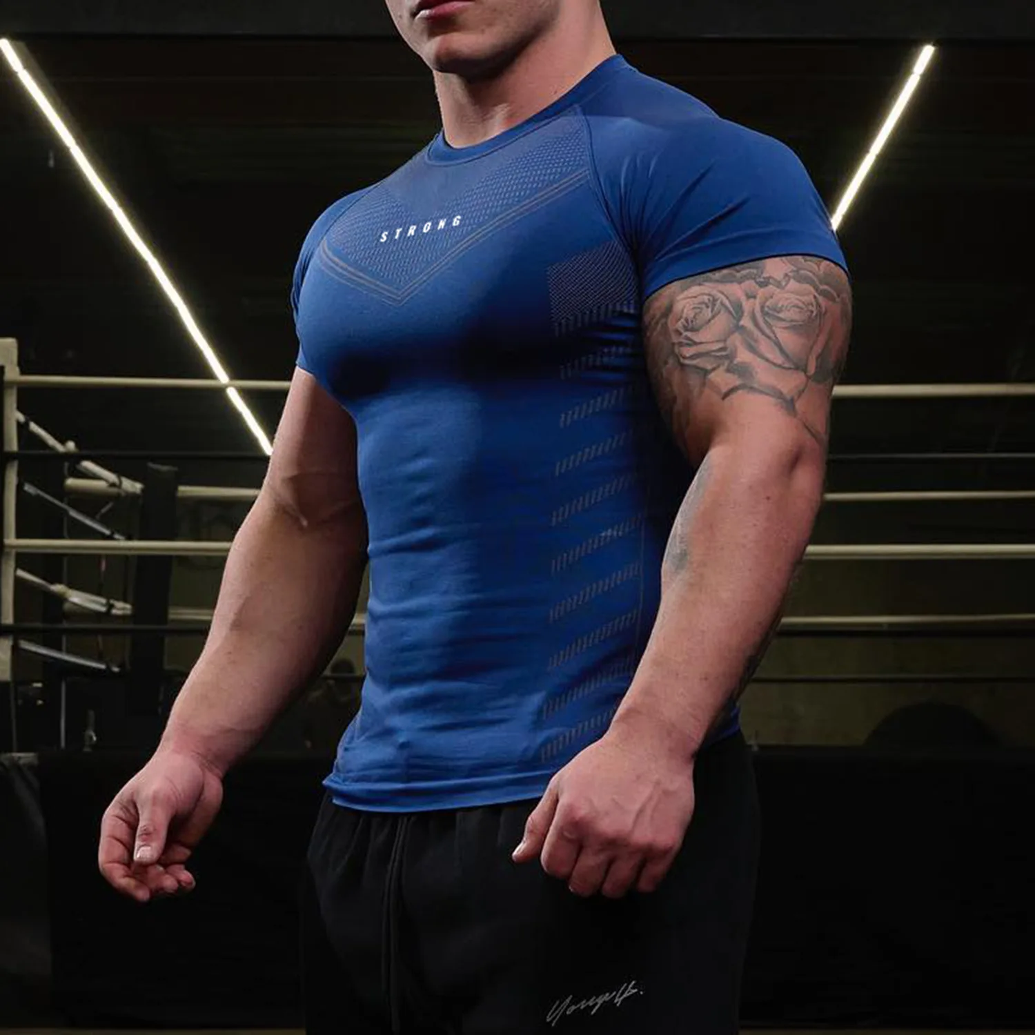 Men's Compression T Shirts Quick Dry Short Sleeve Gym Workout Tee Summer Skinny Fitness Running Sports Athletic Tops For Men