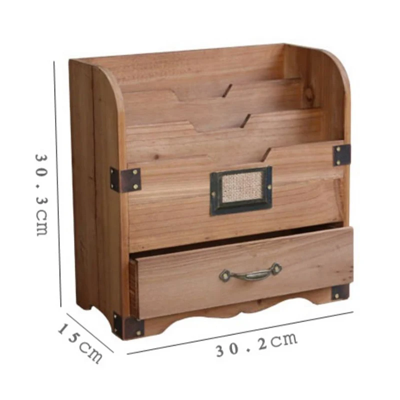 Handmade Wooden Document Filing Organizer Desktop Storage Holder Vintage Office Supplies