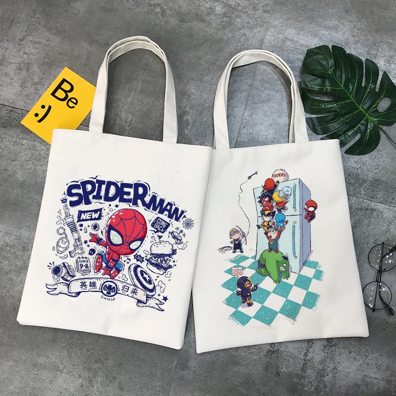 Marvel Superhero Spiderman Avengers Iron Man Alliance Linen Fabric Casual  Collapsible Shopping Bag Reusable Ladies Tote Bag| | - AliExpress