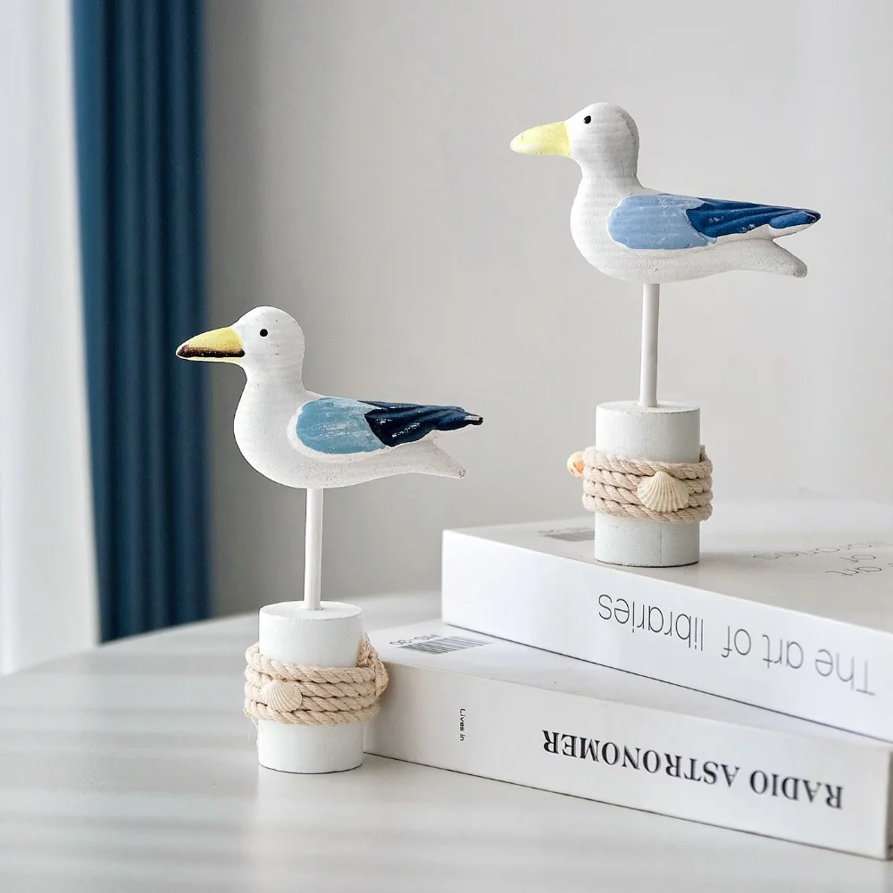 Wooden Seagull Figurine,Nautical Coastal Crafts Nordic Birds Sculptures for Home Outdoor Garden Yard Seaside Beach Beauty Decor 2