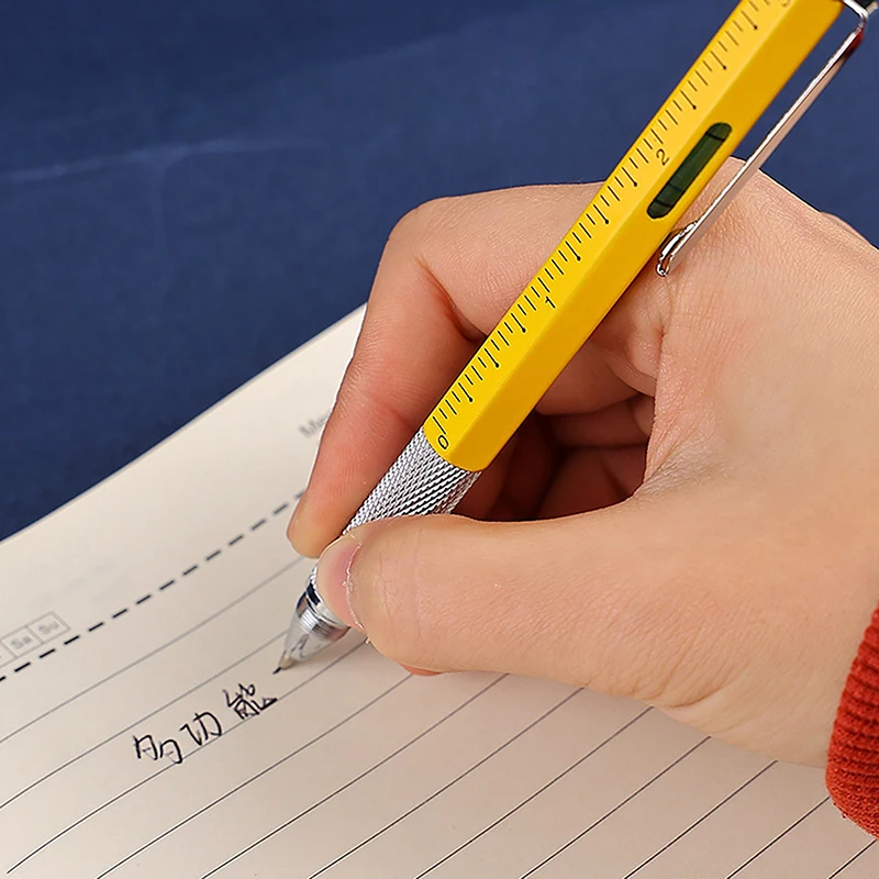 6 In 1 금속 다기능 볼펜 측정 기술 눈금자 스크루 드라이버 터치 스크린 스타일러스 스피릿 레벨 합금 도구 펜