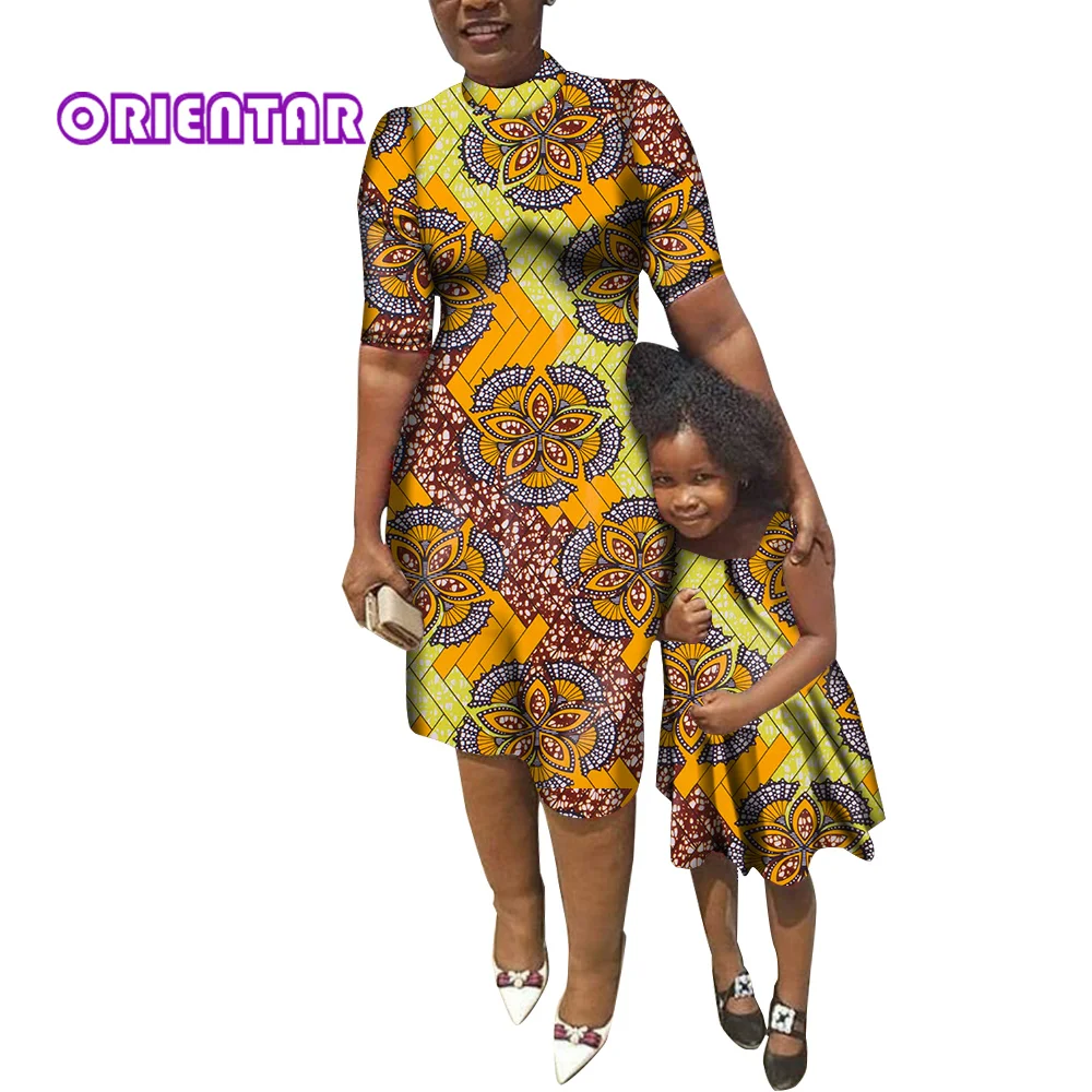 

2 шт. платья с Африканским принтом, модное платье Анкары для матери и дочери, одежда для родителей и детей, Дашики, африканская одежда, женская одежда WYQ854