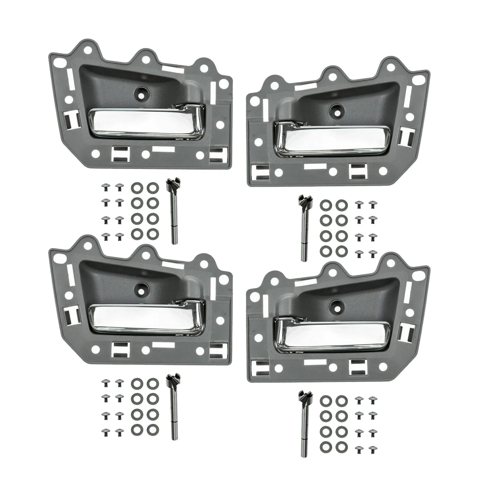 

4 Set Inside Interior Door Handle Set for 2005-2011 Gray+Chrome (Front Rear Left Right 4 Doors)