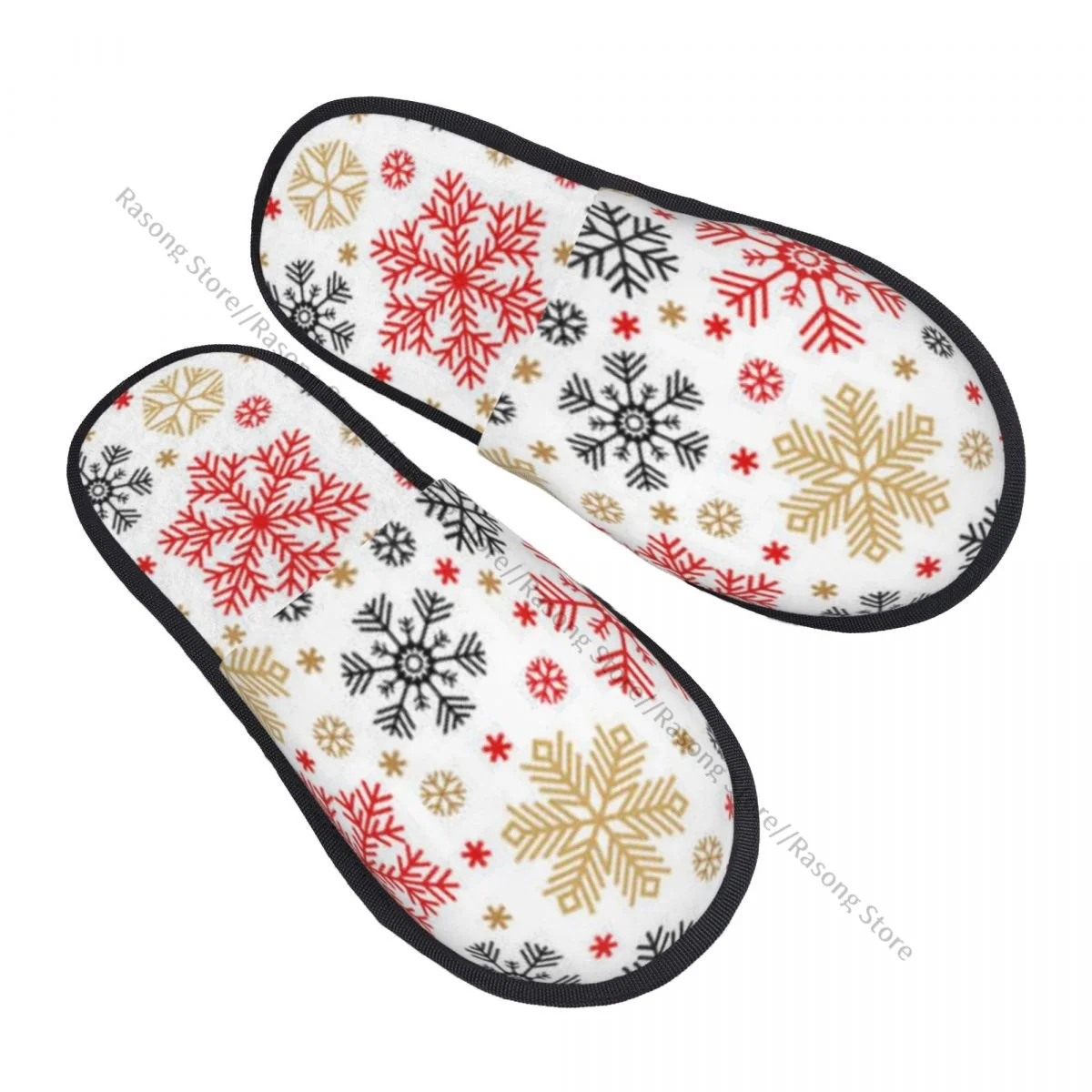 

Christmas Snowflakes Pattern Slipper For Women Men Fluffy Winter Warm Slippers Indoor Slippers