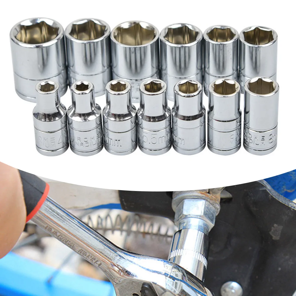 

1/4 Socket Wrench Head Sleeve Hexagon Drive Socket Adapter Auto Repair Tool 4-14mm Sleeve Heads Fits For Ratchet Wrench Spanner