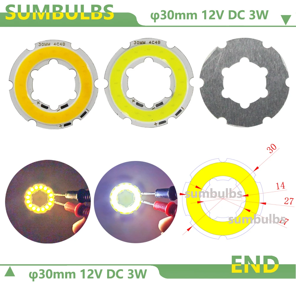 2W-12W Angel Eyes COB Light Source Annual Shape 12V DC 20mm-120mm Ring LED Chip Cold Warm White Light Source for DIY Car Bulb