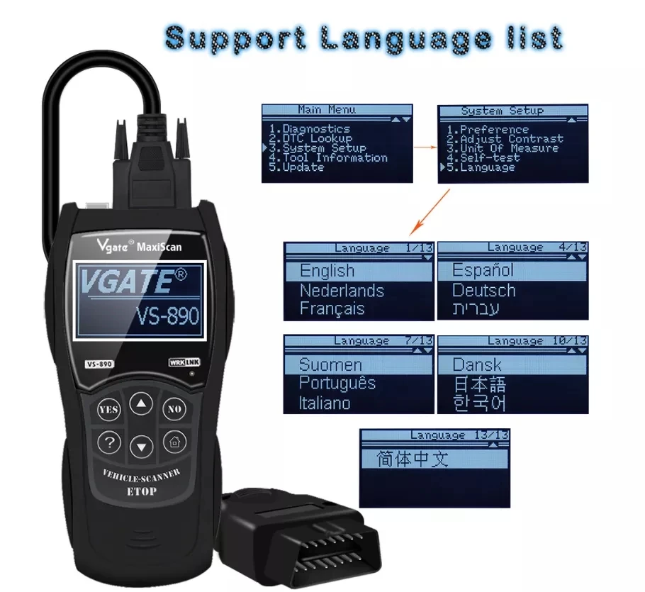 2024 Nieuwste Maxiscan Vgate Vs 890S Obd2 Diagnostische Scanner Vs890 Vgate Scan Tool Versus 890 Can-Bus Multi-Languages Autocodelezer