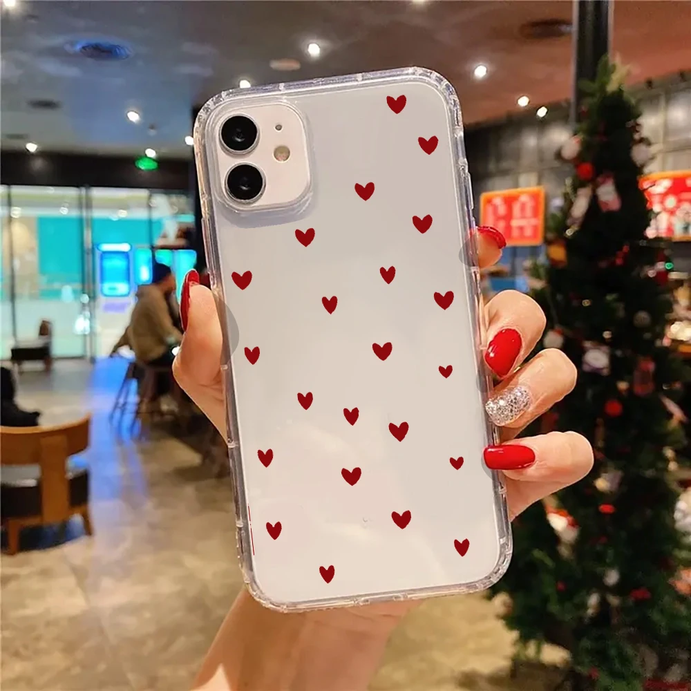 Clear Silicone Phone Case with Red Love Heart Design - Cute and Stylish Transparent Cover