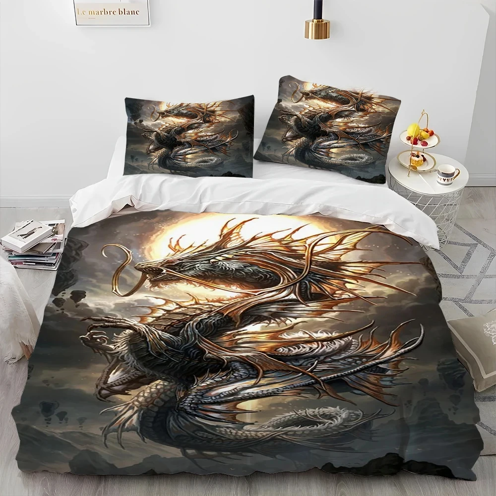 

3D Print Dragon Cartoon Loong Bedding Set Duvet Cover Bed Set Quilt Cover Pillowcase Comforter king Queen Size Boys Adult
