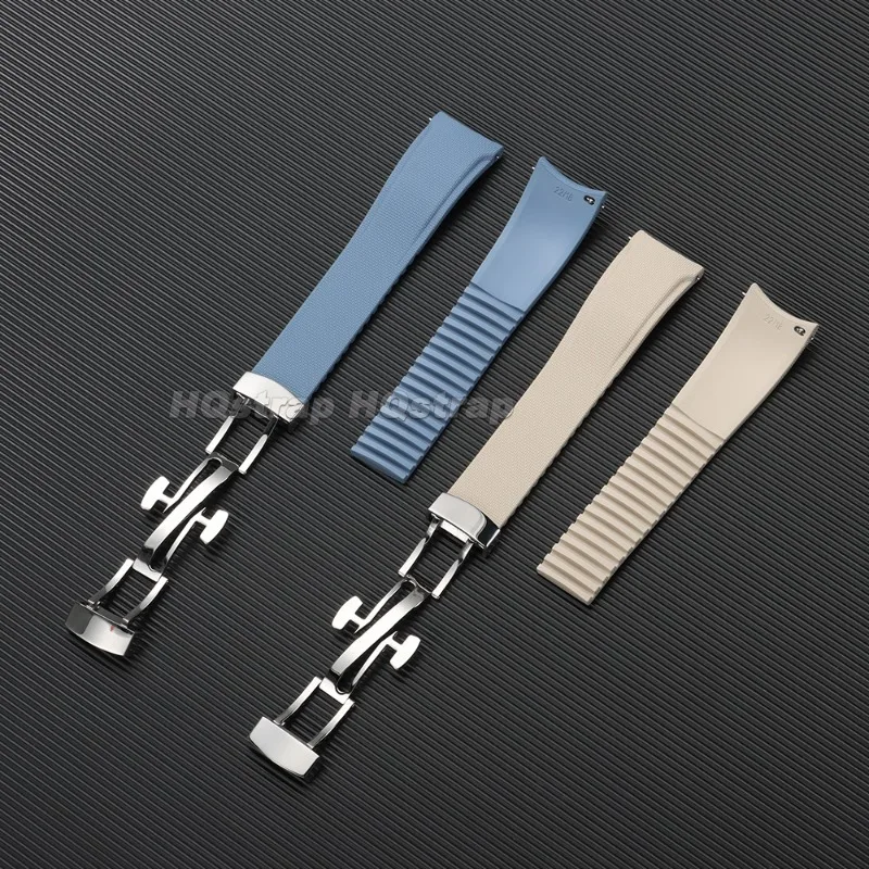 Enhanced FKM Curved End Rubber Watch Strap with Quick Release Deployment Buckle - Waterproof Fluororubber Bracelet