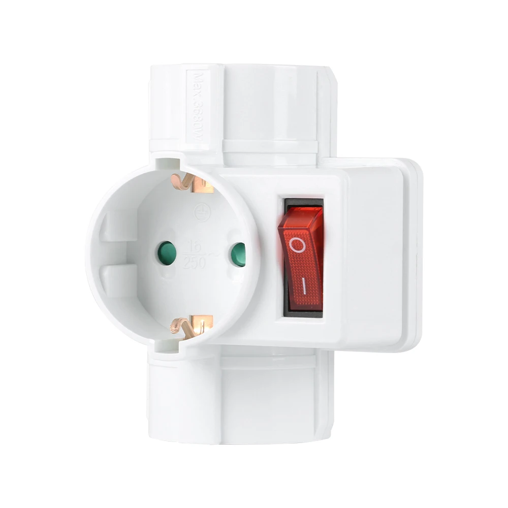 Universal Dual Outlet Power Converter with Switch - Travel-Friendly EU Adapter, 16A 250V