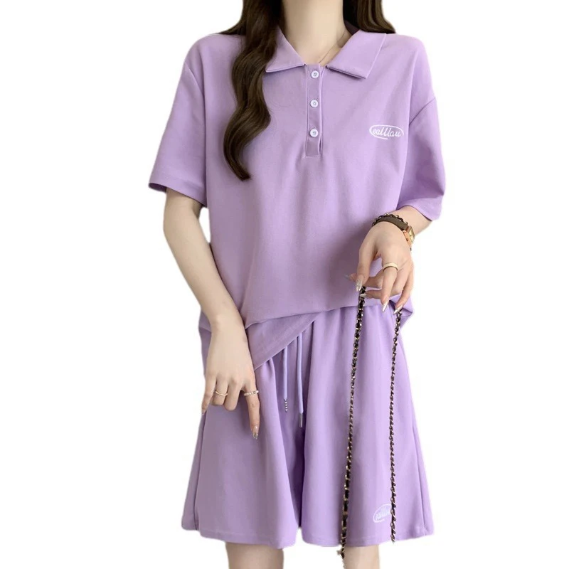 Oversized Sports Casual Women's Clothing Set Korean Loose Short Sleeved T-Shirt Shorts 2Pcs Home Wear Fashionable Versatile Suit