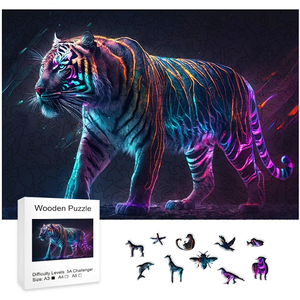 Creative psychedelic tiger wood puzzle adult children educational toys family games Christmas gifts ранец для начальной школы tiger family