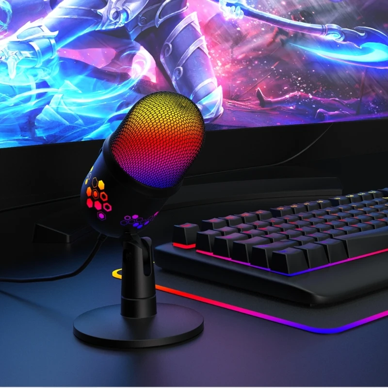 RGB USB Condenser Gaming Microphone for PC Laptop Phone Computer