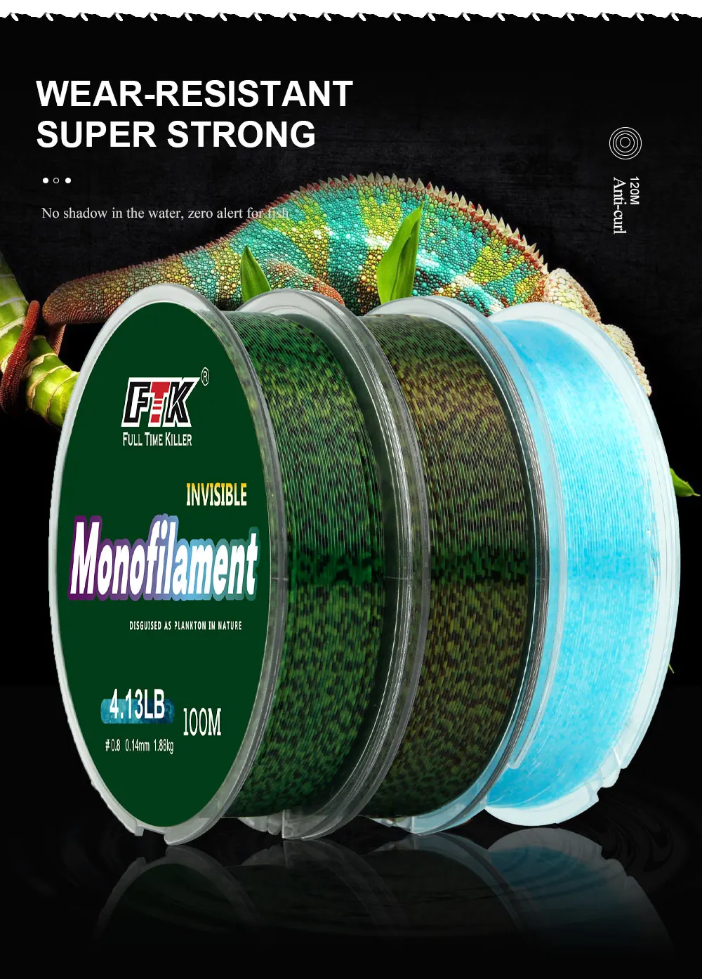 Superstarke gefleckte Schnur, 100 m, unsichtbare Angelschnur, Angelschnur mit Fluorkohlenstoffbeschichtung, 0,20 mm–0,50 mm, 4,13 lb-34,32 lb – Detail 4