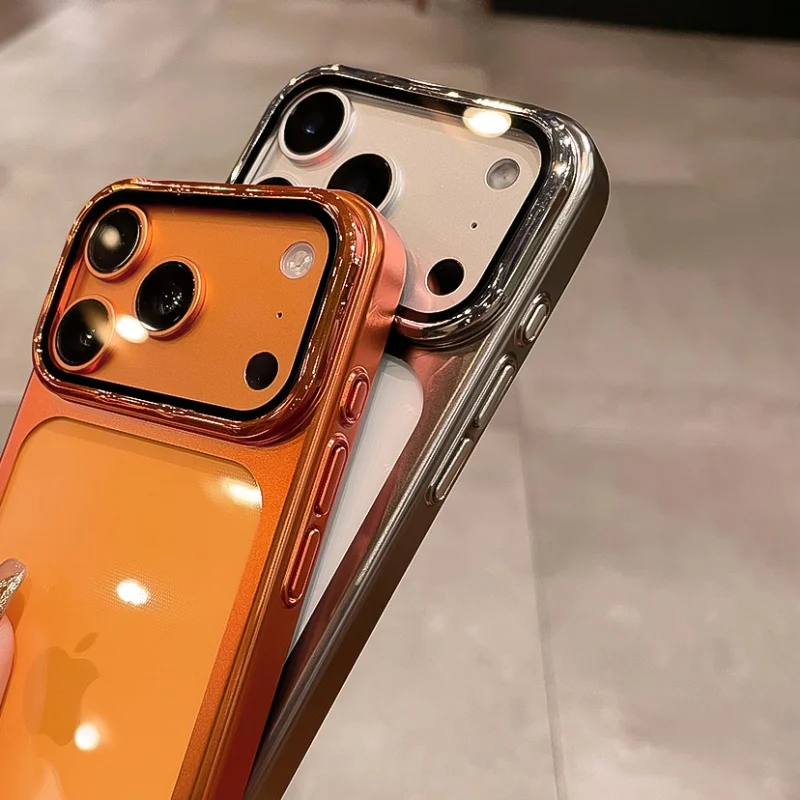 Elegant Clear Phone Case with Flip Lens Stand and Shockproof Bumper Protection