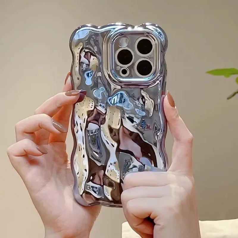 Custodia per telefono a forma di bolla 3D con motivo meteorite per iPhone 16 15 14 13 12 11 Pro Max, guscio con increspature d'acqua, paraurti antiurto_voghion.com