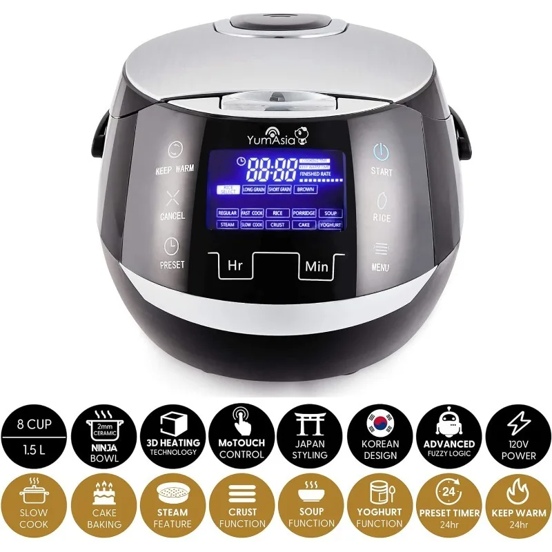 Yum Asia Sakura Rice Cooker with Ceramic Bowl and Advanced Fuzzy Logic (8 Cup, 1.5 Litre) 6 Rice Cook Functions, 6 Multicook 2