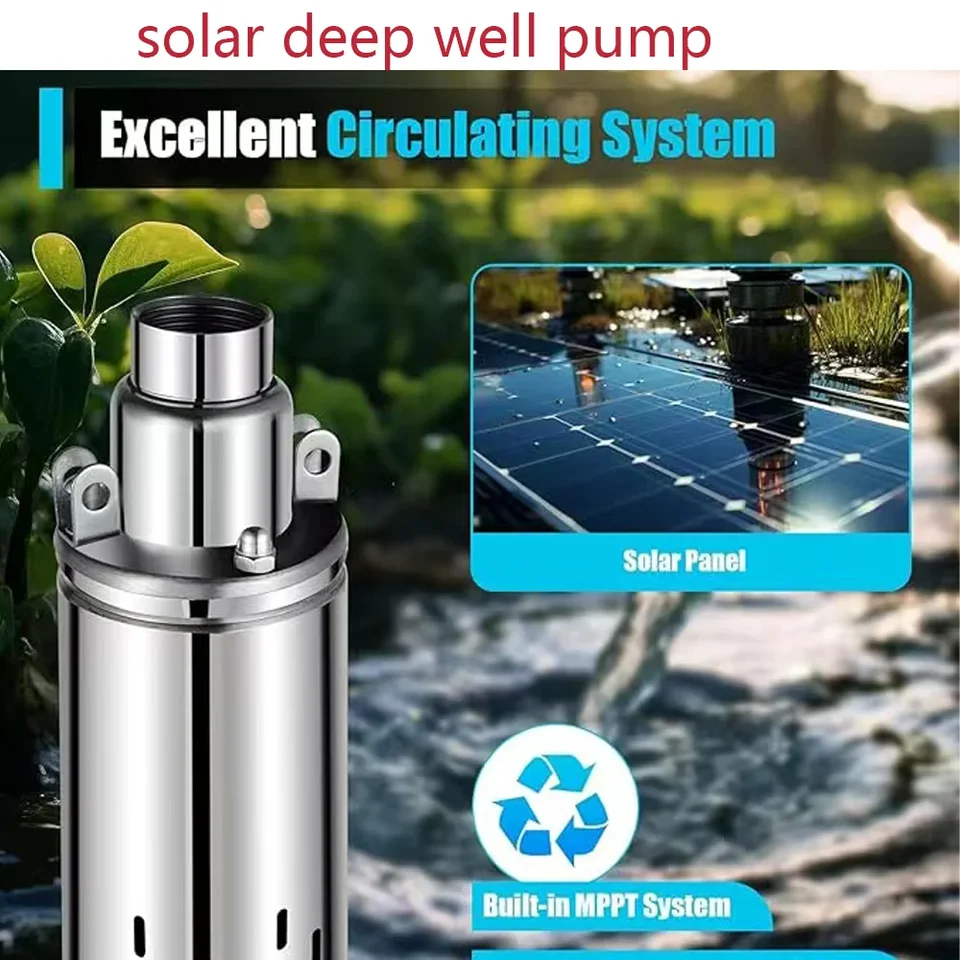 Pompe à eau à énergie solaire DC 48V 750W pompe submersible solaire de 2 pouces pompe solaire de puits profond 1.5T / H 50M tête for l'irrigation de forage