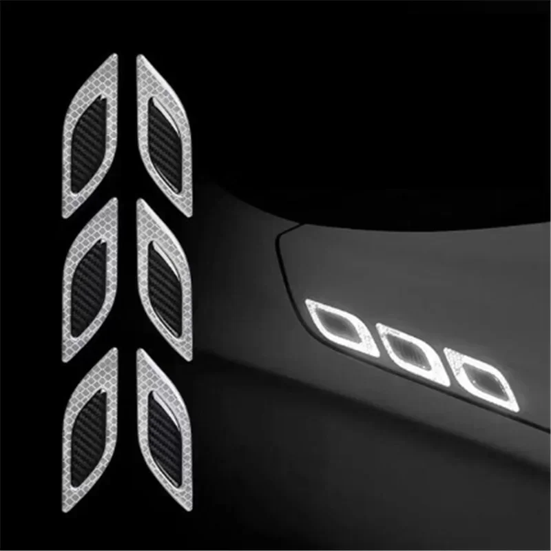 6Pcs Car Reflective Bumper Strips 3D Carbon Fiber Night Safety Driving Tape Secure Reflector Stickers Car Exterior Accessories
