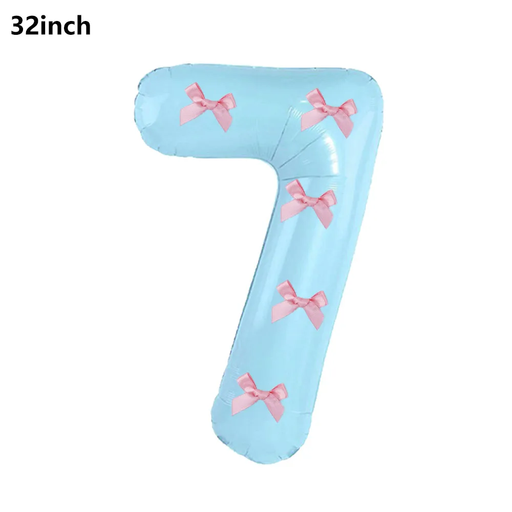 32 Blue, Pink, and Black Number Balloons with Ribbon Bows