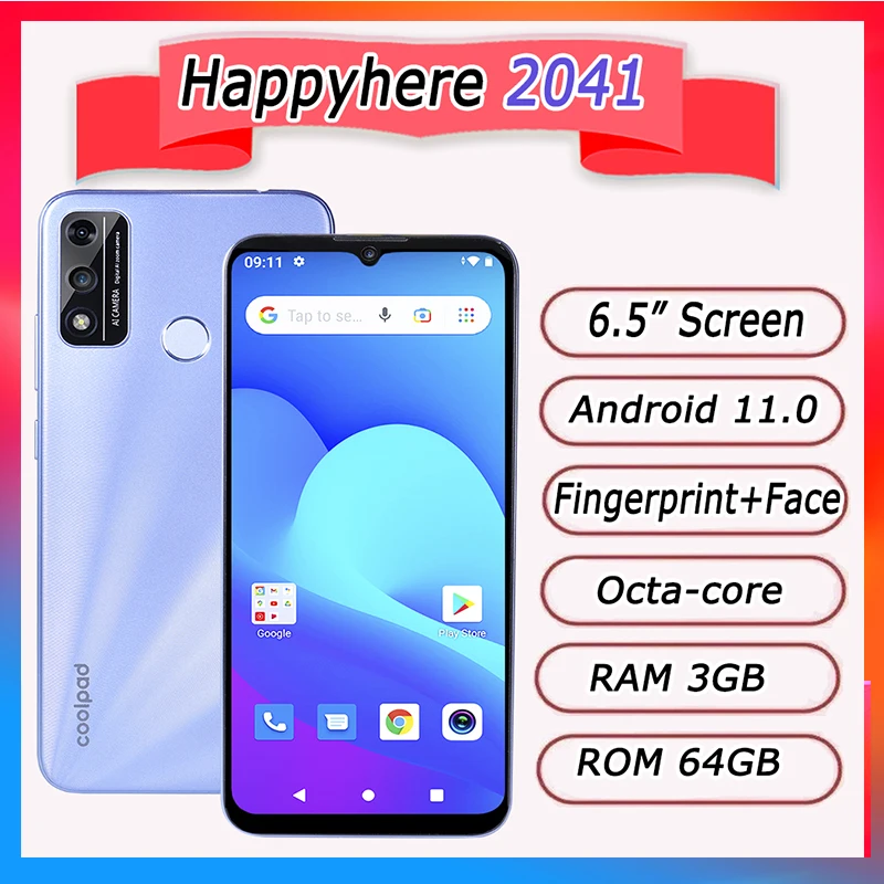 

2023 new Android 11 smartphoneS 3GB+64GB shows 128GB ROM Octa Core 13MP Camera 4000mAh Fingerprint Face Recognition Cell Phone