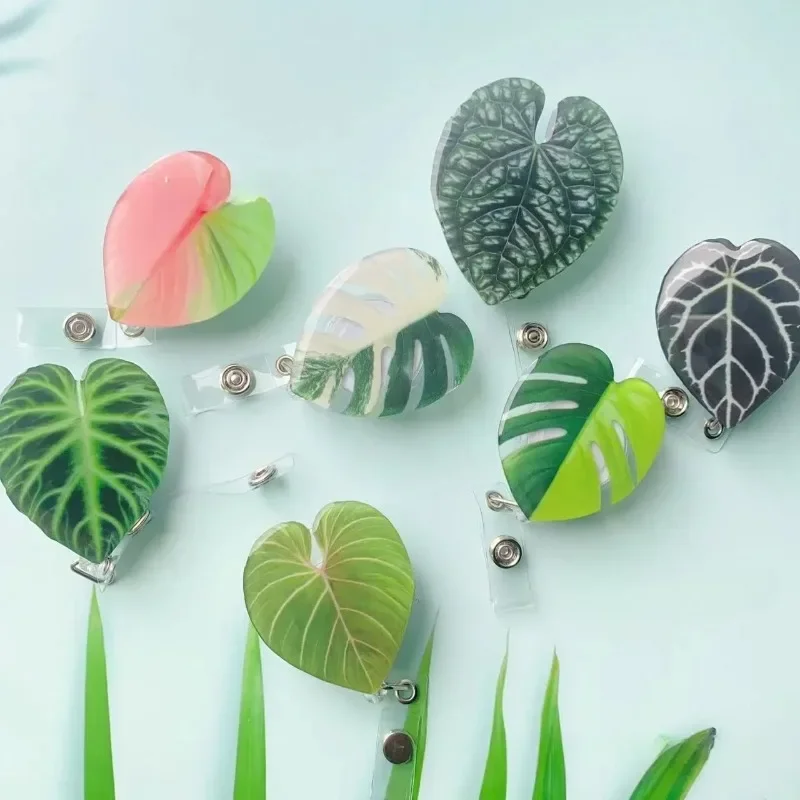 

Creative Simulation Leaf Shape Retractable Badge Clip Easy Pull ID Card Holder Name Tag Clip Lanyard Keychain Office Accessories