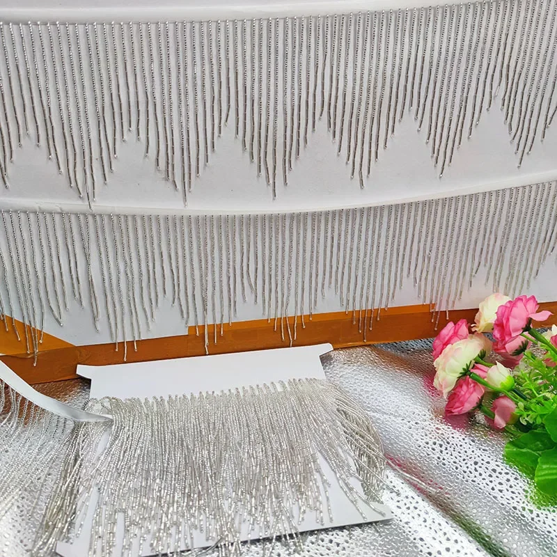 1야드 레이스 트림 퍼플 화이트 비즈 튜브 13cm 태슬 의류 액세서리 웨딩 이브닝 드레스 댄스 의상 프린지 장식