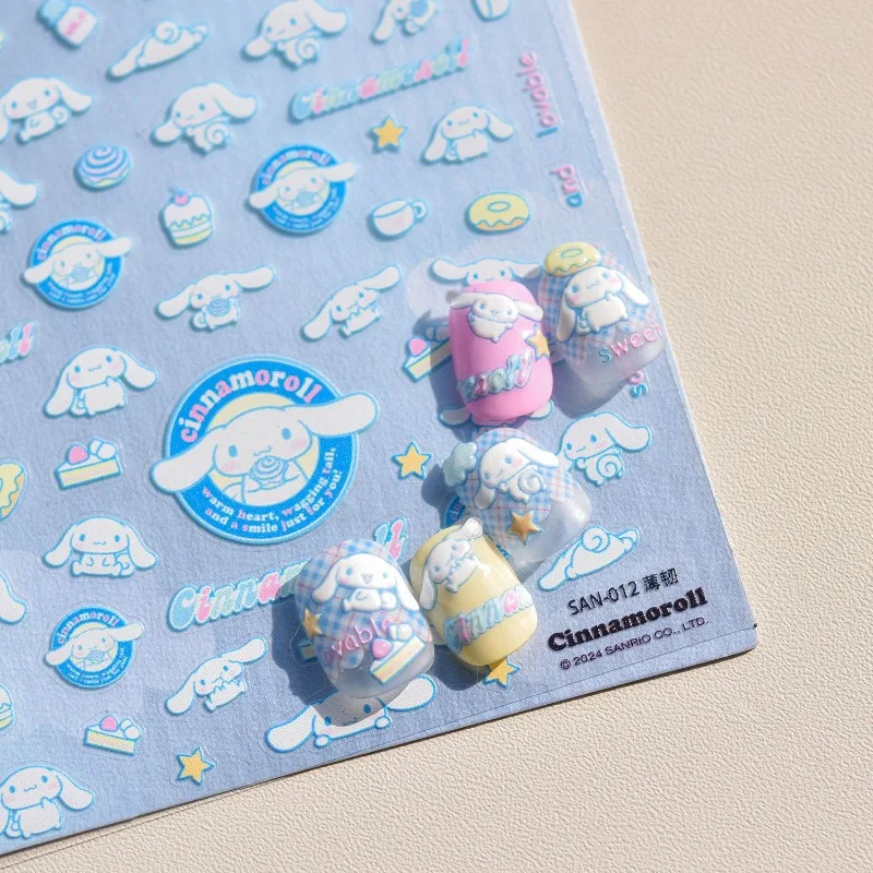 

Sanrio Cinnamoroll наклейки для ногтей милые мягкие Мультяшные тисненые наклейки Трехмерные украшения для ногтей игрушки кавайный подарок для девочки