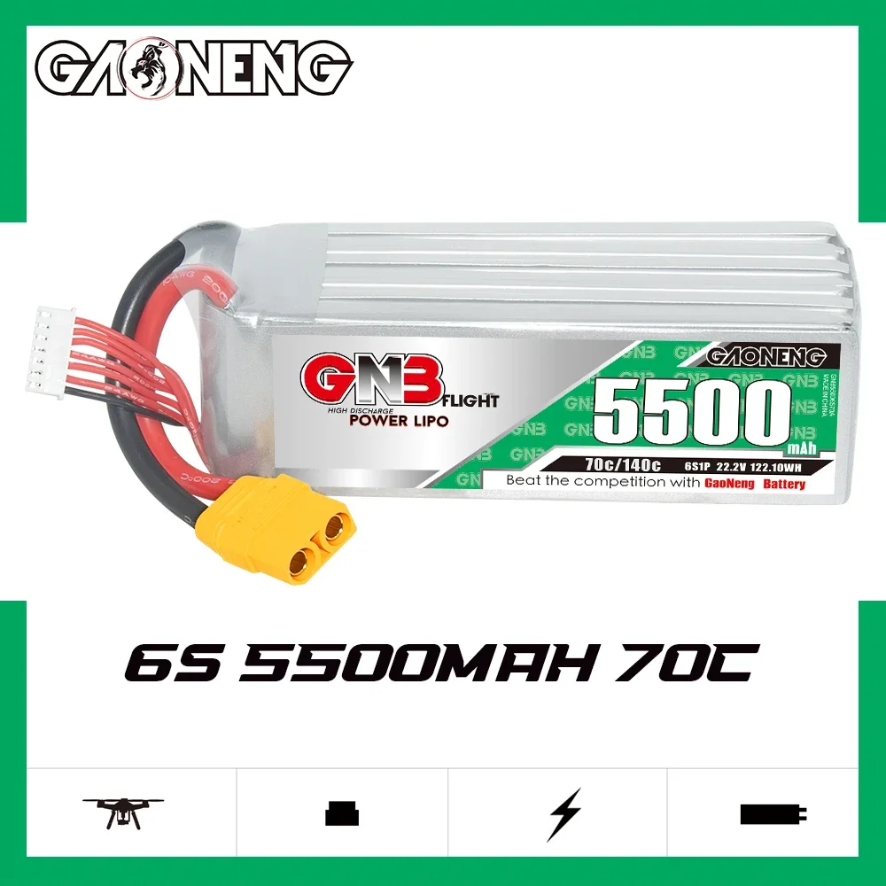 

GAONENG GNB 5500mAh 6S 70C 140C 22.2V XT90 LiPo Battery 7 to 8inch 400mm-450mm X8 FPV 10inch Xclass FPV 1/7 1/8 scale vehicles