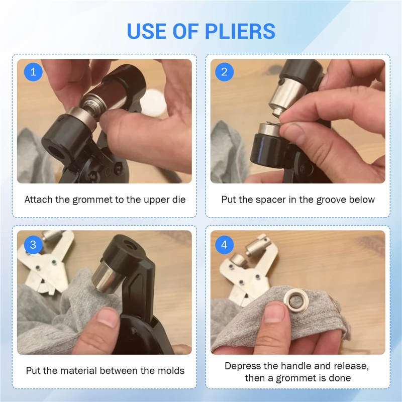 5.5/8/10/12mm Grommet Handheld Hole Punch Tool Pliers with Eyelets Kit for Poster Leather Fabrics Tarp Canvas Tents Awning